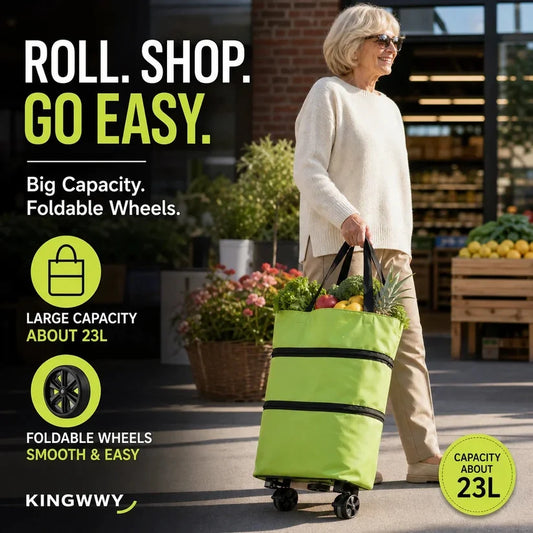 2-in-1 Foldable Rolling Grocery Cart Bag