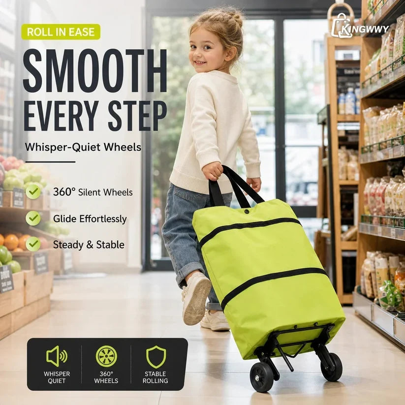 2-in-1 Foldable Rolling Grocery Cart Bag