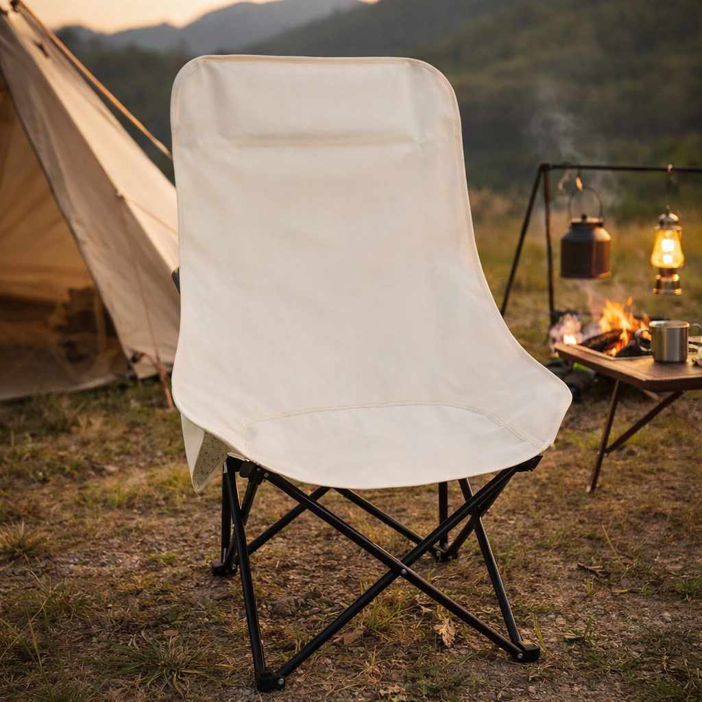 Portable High Back Folding Moon Chair - Carbon Steel Camping Chair for Outdoor, Beach & Fishing